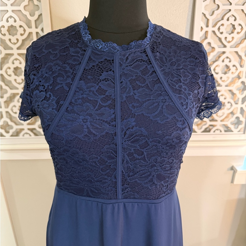 Chic Navy Blue Lace Maxi Dress - Picture 7 of 13